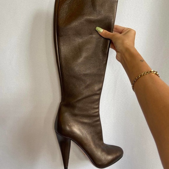 Amazing Authentic Brown Sparkly Leather Prada Boots 5 1/2 - Picture 2 of 4
